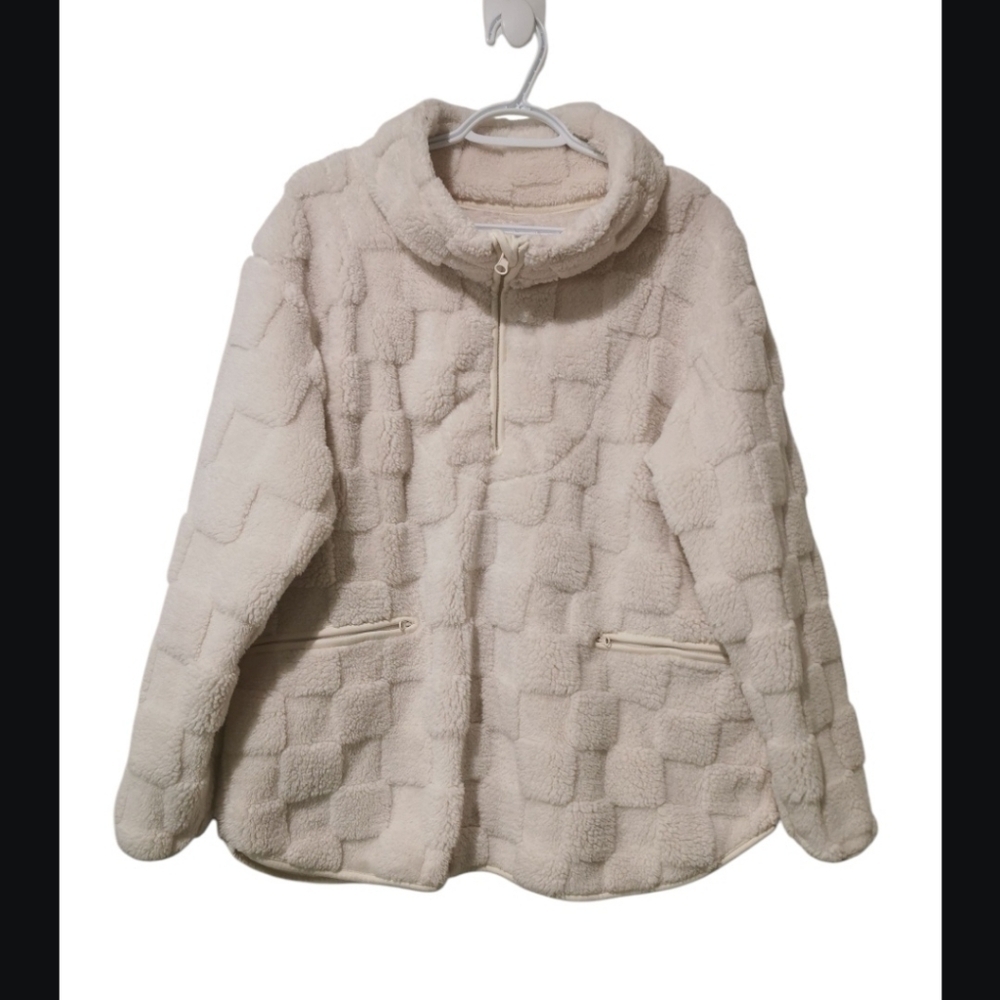 Daydream By Berkshire Home Cozy Cream Textured Half Zip, Zip Pockets Large Swtr